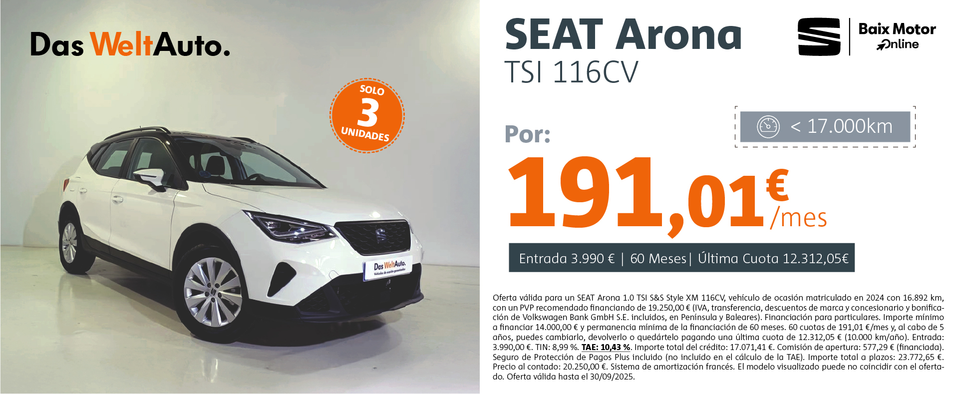 ¡Promoción SEAT Arona Style por 191,01€/mes*